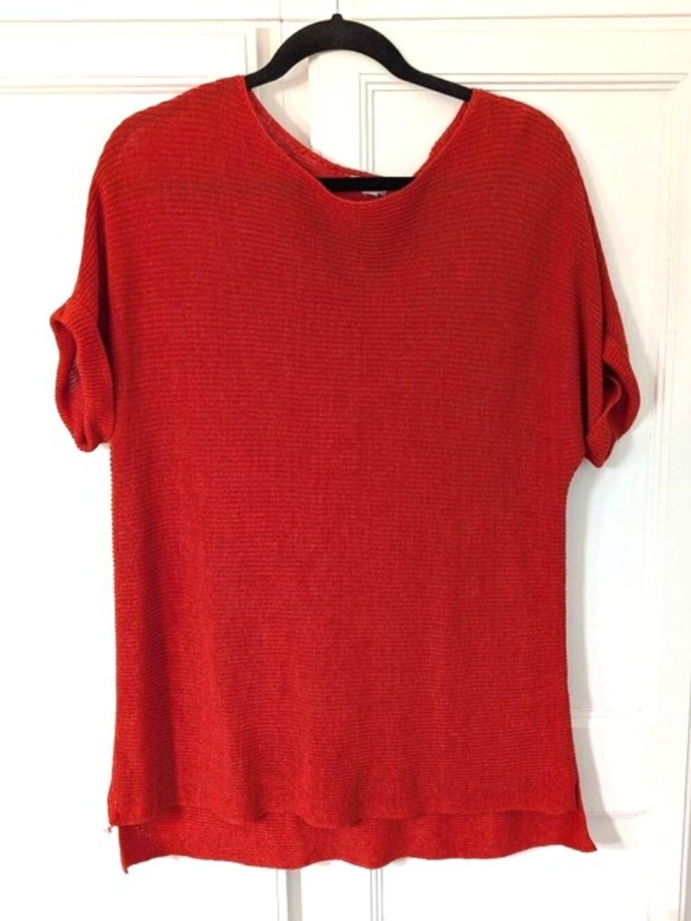 J. Jill Linen Blend Short Sleeve Knit Top Coral Red XL